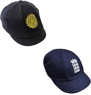 C Classic Baggy Style Test Cricket Cap Combo of 2, Blue & Green, for Cricket Lovers, Woolen & Embroidery