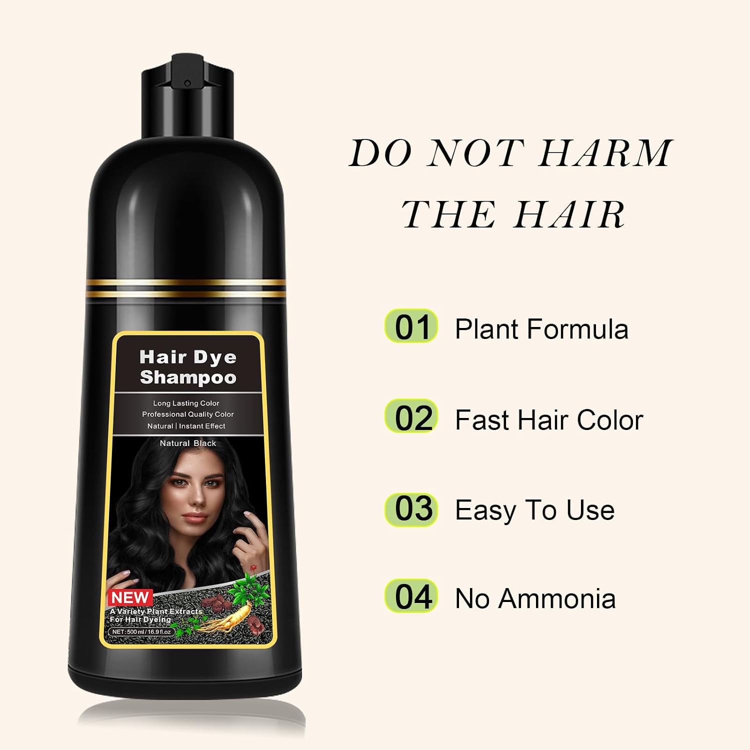 Black Hair Dye Shampoo 3 in 1 for Gray Coverage,Color Shampoo for Men Women image 5