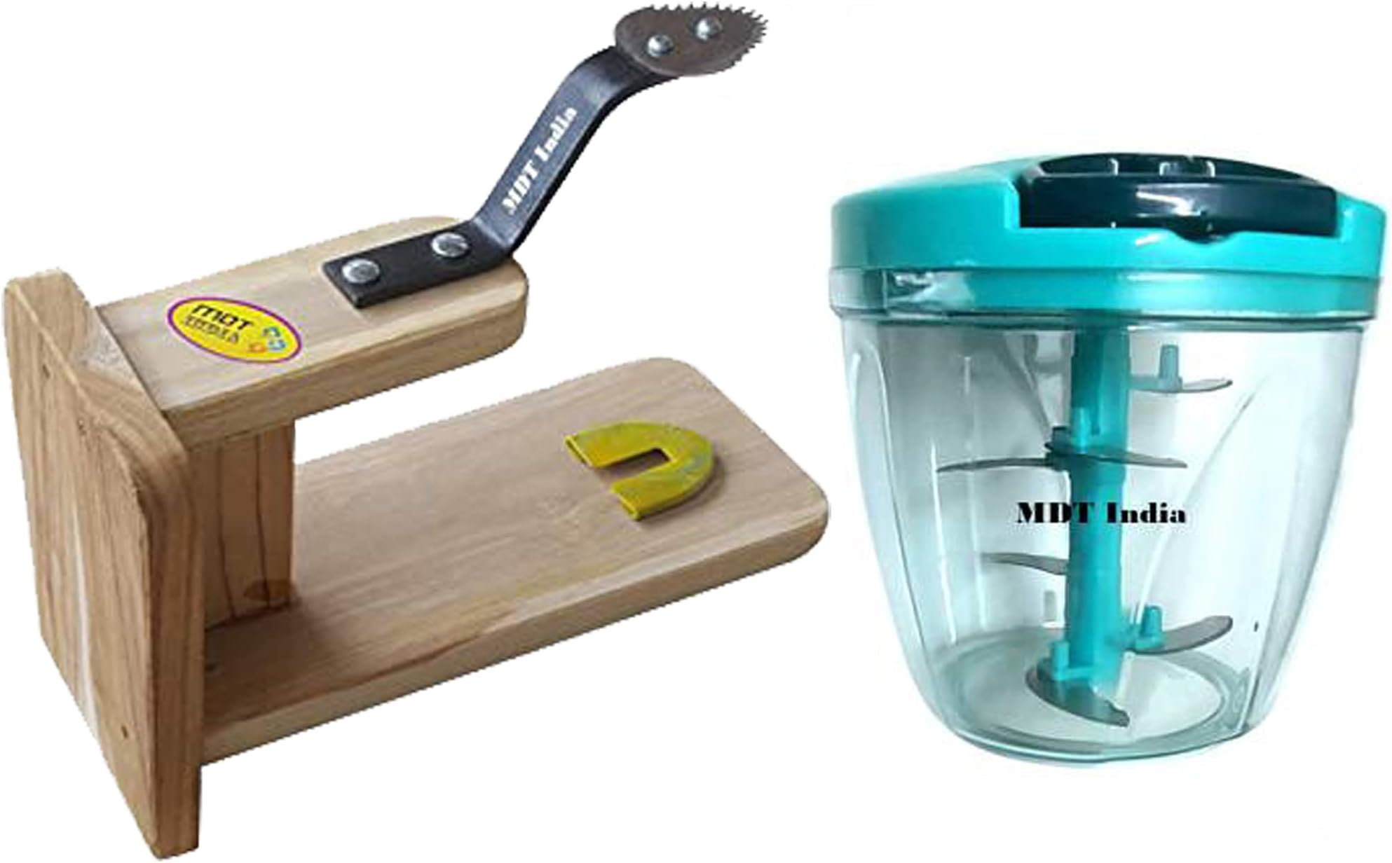 Table Top Teak Wood Coconut Scraper Combo (Teak Wood CS + Manual 6 Blade Chopper)