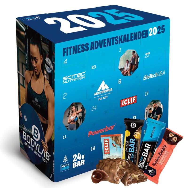 Bodylab24 Riegel Adventskalender 2025, Fitness Adventskalender mit 24 Protein-Riegeln und Energy-Riegeln von Top-Marken, High Protein Snacks für Männer und Frauen