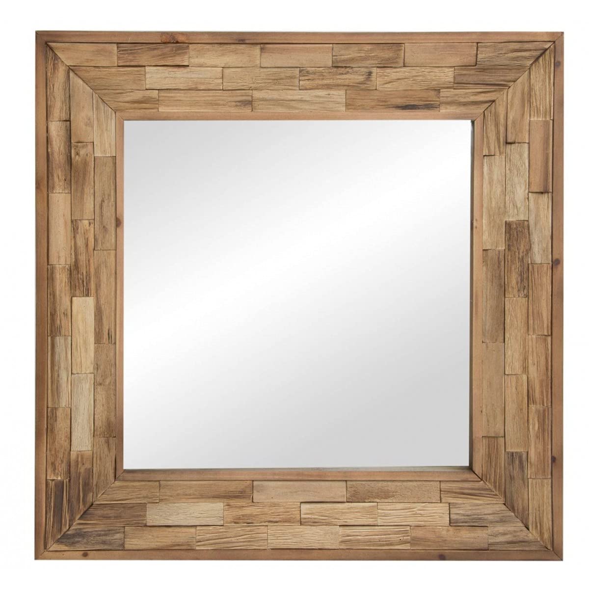 Miroir en bois naturel marron rustique 70x70cm pour mur sombre