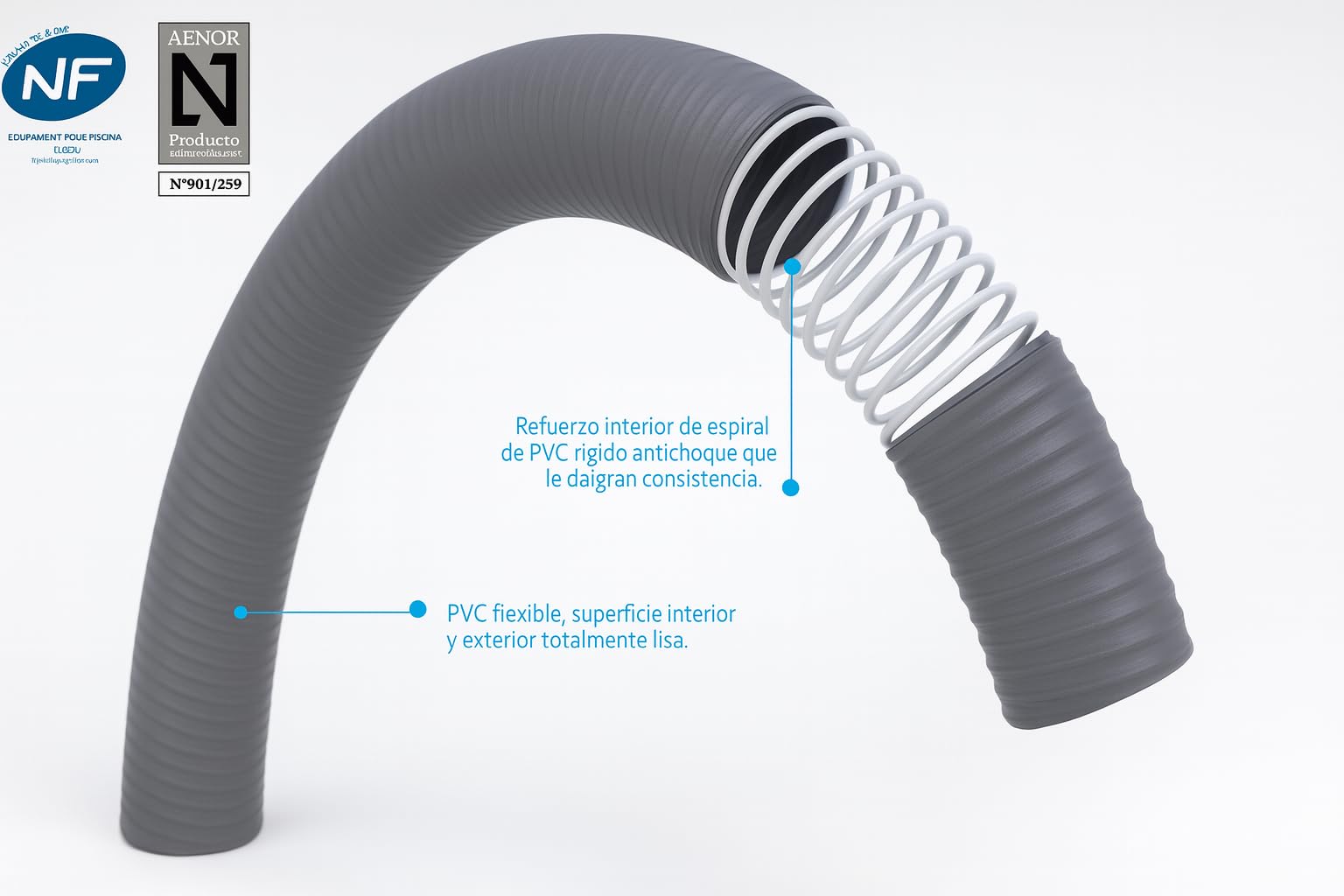 Espiroflex – Hidrotubo Flexible PVC con Espiral Reforzada, Gris | Rollo 25 m | Tubo para Piscinas, Riego, Desagües y Aire Acondicionado (16, 20, 25, 32 y 40 mm) (20 mm)