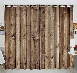 KHUSHI CREATION 3D Wooden Digital Printed Polyester Fabric Curtain for Bed Room, Kids Room, Curtain Color Brown Window/Door/Long Door (D.N.292) (3, 4 x 9 Feet (Size : 48 x 108 Inch) Long Door)