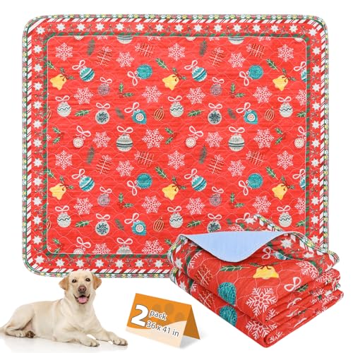 Image of KOOLTAIL Washable Pee Pads for Dogs, 2 Pack Christmas Pet Mats, Super Absorbent Reusable Puppy Training Pads Waterproof,Nonslip Leak-Proof Dog Pee Pad,Large Whelping Pads for Floor,Crate,Couch,36 inch*41 inch