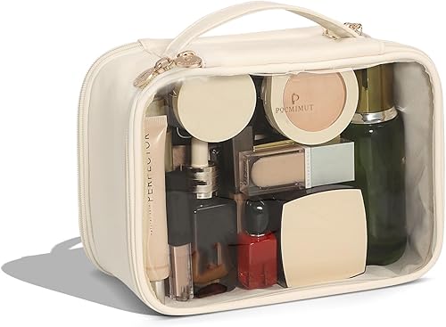Pocmimut Bolsa de maquillaje transparente, bolsa de cosméticos de piel sintética, bolsa de maquillaje, accesorios de automóvil, organizador de