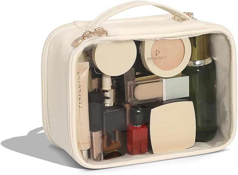 Necessaire de maquiagem transparente Pocmimut com dois compartimentos e zíper