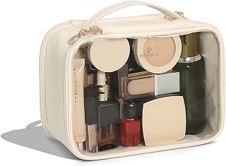 Pocmimut Clear Makeup Bag,Double Layer Large Cosmetic Bag with Makeup Brush Bag,TSA Approved Toiletry Bag Makeup Case Car Accessories Travel Essentials Organizers for Women,Begie