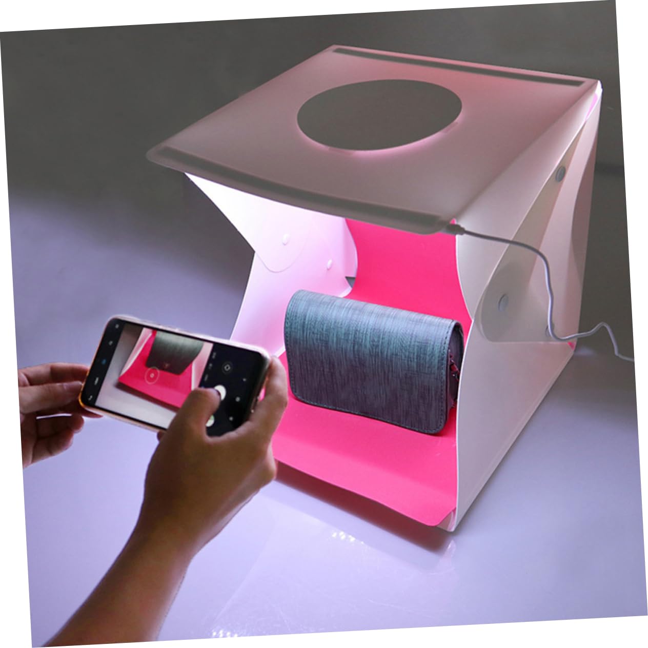 Caja de Luz Fotográfica Portátil Plegable 40cm Luces LED Integradas, Plástico Blanco, Montaje Fácil para Fotografía de Productos y Objetos Pequeños