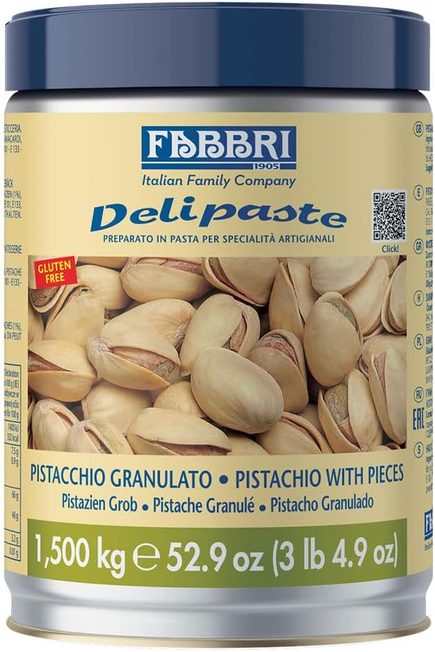 Fabbri Delipaste Pistachio Ground (with pieces), Flavoring Compound for Gelato, Ice Cream, Soft Serve, Pastry and Confectionary - 1 Tin of 3.3 lb