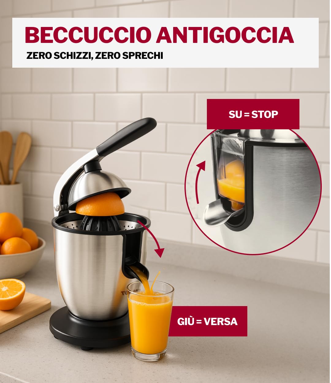 Turmix Multi-Juicer machine CX 650 – Spremiagrumi elettrico professionale in acciaio inox, 2 coni per agrumi grandi e piccoli, beccuccio antigoccia, motore silenzioso 160 W, lavabile in lavastoviglie