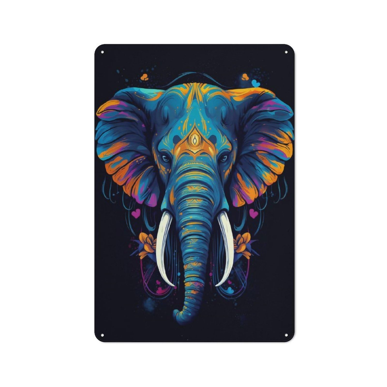 Junmoney Vibrant Elephant Art Tin Wall Plaque 30X20cm With For Living Room Wall, Gift For Feature Wall Decorators During The Christmas Season