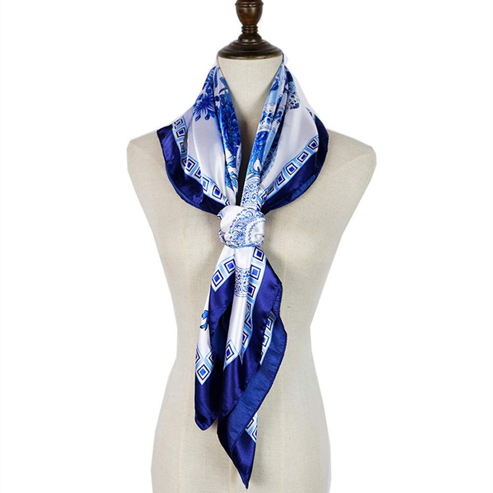 Pañuelo Cuadrado Grande para el Cuello, 2 Unidades, de Seda, de satén, imitación Seda, Estampado, Suave y Ligero (Azul 90)