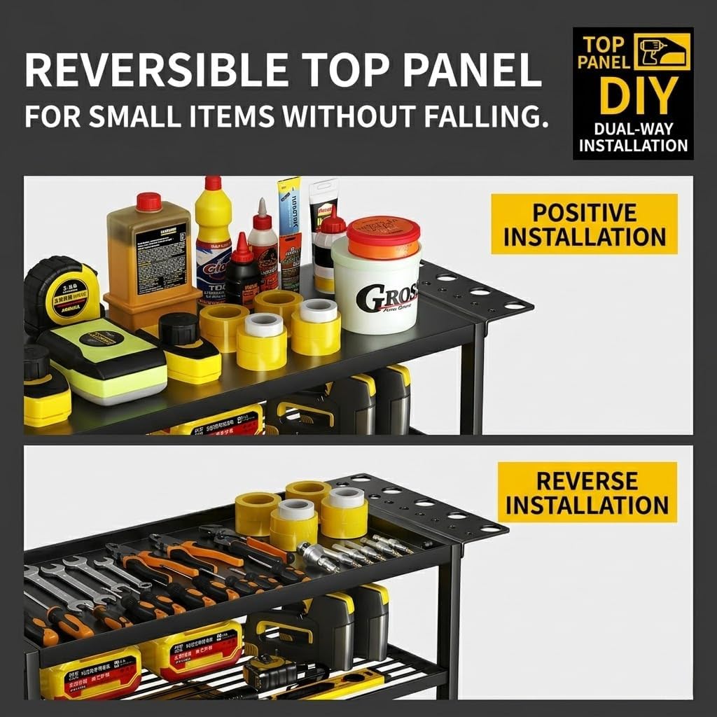 Large Power Tool Organizer Wall Mount, 3 Layers Heavy Duty Metal Loads 400lbs,Power Tool Shelf Battery Storage with 8 Cordless Drill Holder,Utility Racks for Garage Workshop