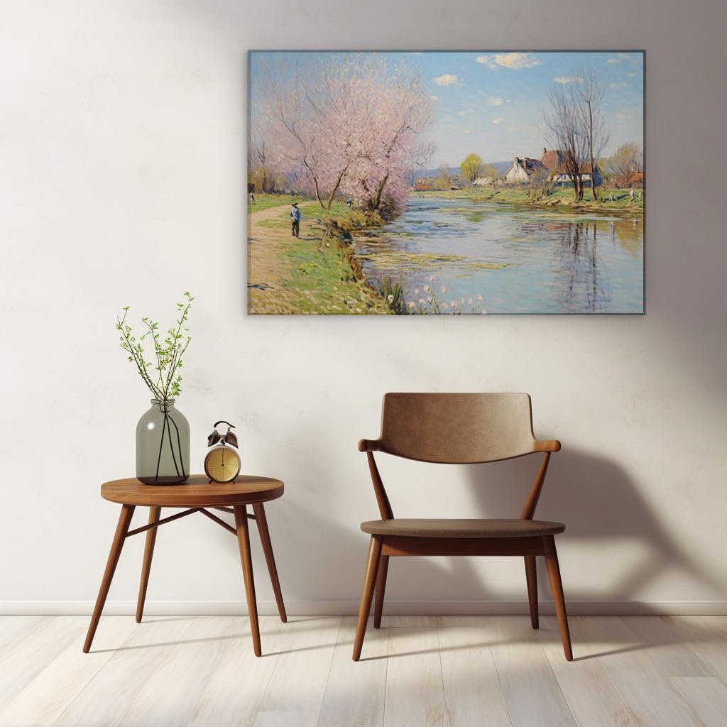 Canvas for Living room. Tranquil Riverscape: Peace and Vibrance in an Idyllic Setting, 27 x 18 inch Canvas Wall Art - Contemporary Masterpieces - Modern Home Decor