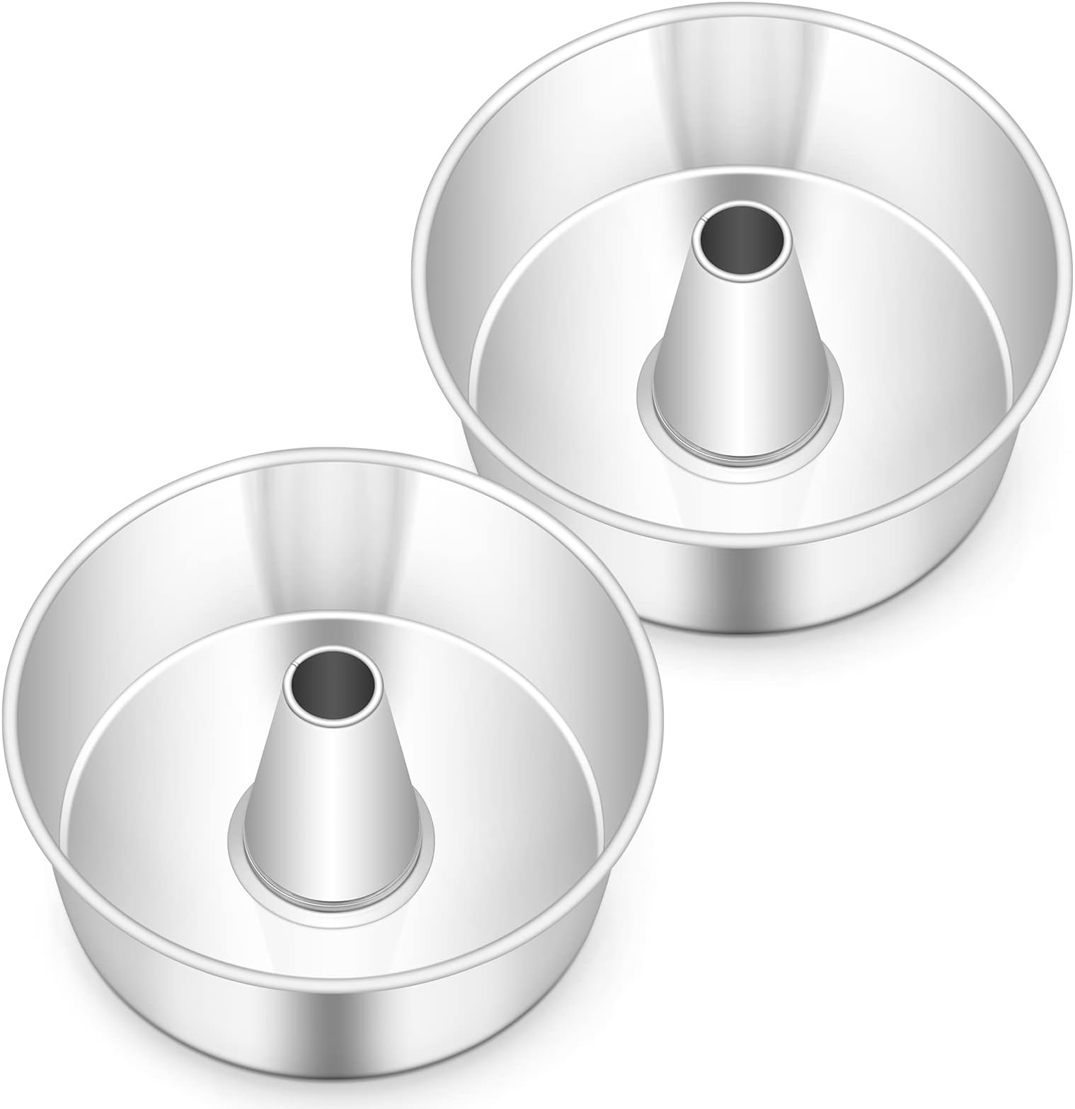 TeamFar 10inch Angel Food Cake Pan Set of 2, Silver
