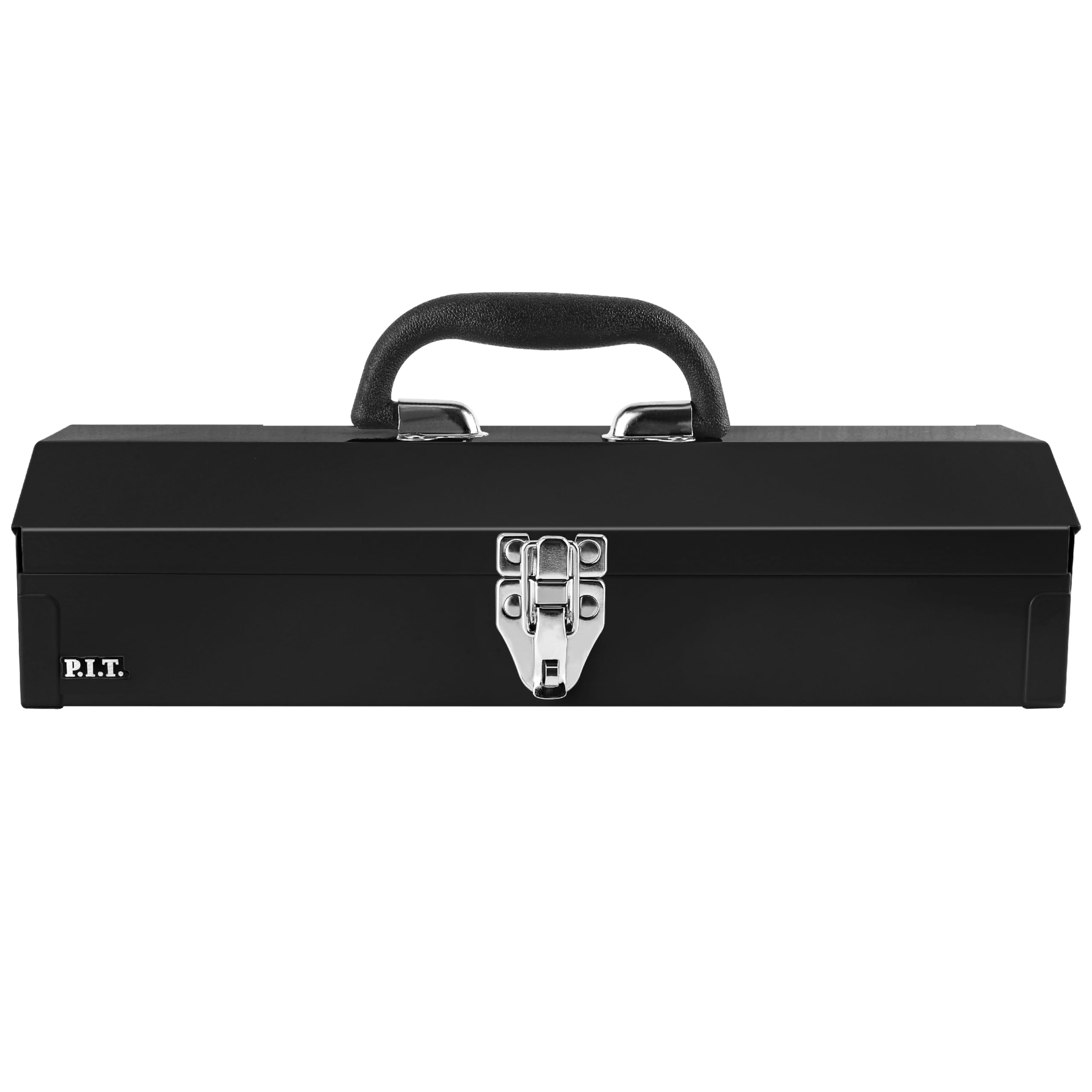 P.I.T.P.I.T. 15'' Small Tool Box, Portable Metal Tool Box, Black Mini Tool Chest, Portable Steel Case with Metal Latch Closure for Basic Tool Kits or Craft Storage
