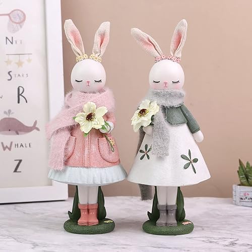 Miniatura 7 de Lindas figuras de resina de conejita con bufanda, estilo de dibujos animados, estatuas coleccionables, decoraciones de escritorio, decoración del