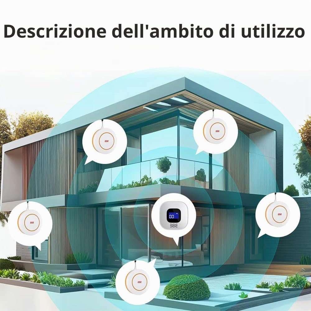 VOCA Smart WiFi Wireless SOS Pager, Pulsante di chiamata e Orologio – Pulsante di panico e Allarme di emergenza per anziani, pazienti e disabili | WiFi 2.4G | Include ricevitore, pulsante di chiamata