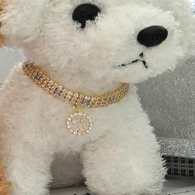 Foto 5 de 5 de RayMinsino Collar para mascotas con colgante sonriente de circón de tres filas de diamantes de oro para gato…