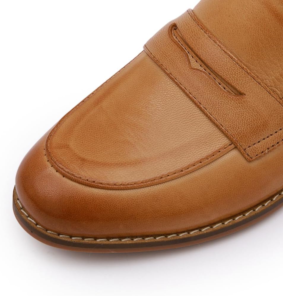 Mona flying Women's Comfort Leather Round Toe Penny Loafers Dress Casual Slip On Flats Ladies Office Work Shoes - Image 4