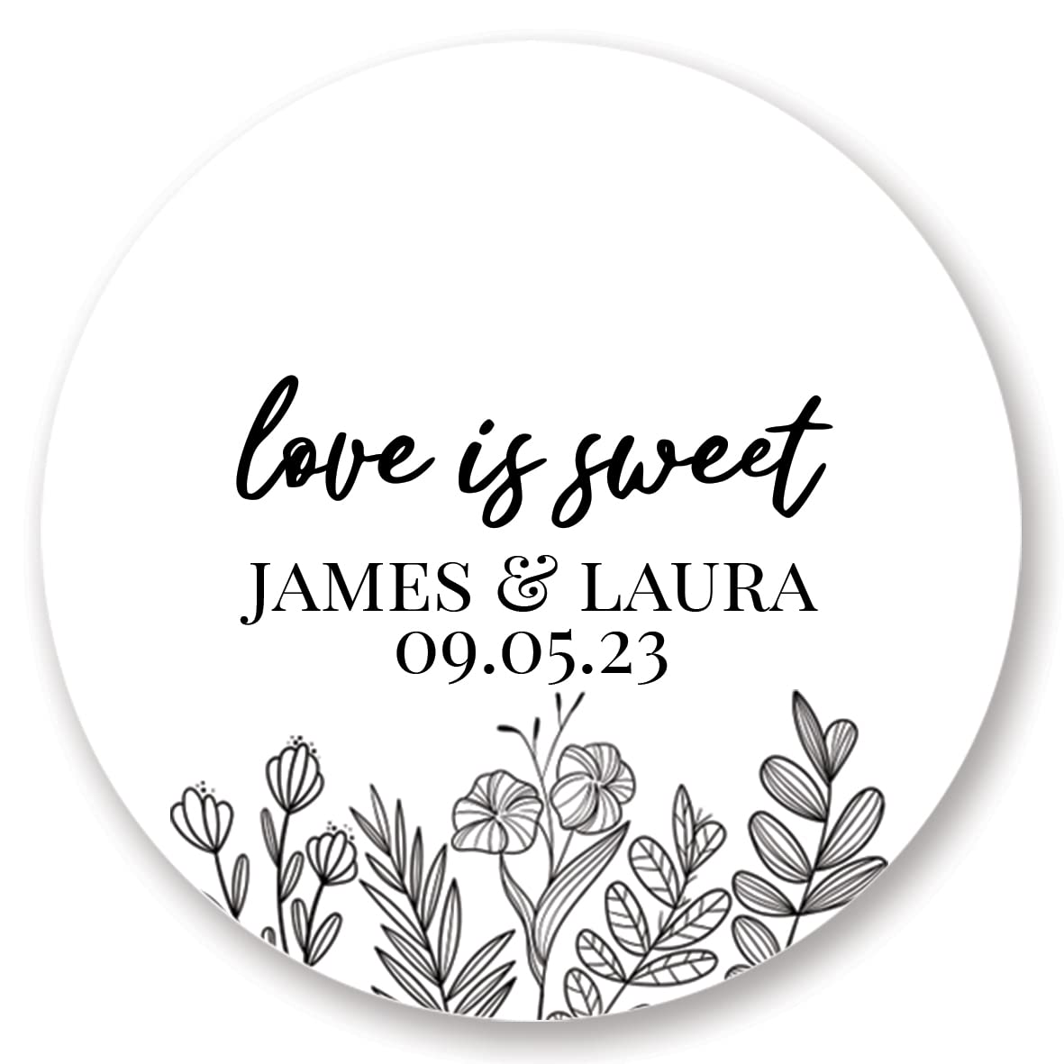 Personalised Wedding Sweet Table Stickers/Labels (45mm (24 per Sheet), Love is Sweet, White)