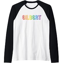 Gilbert City Gay Pride Rainbow Word Design Raglan Baseball Tee