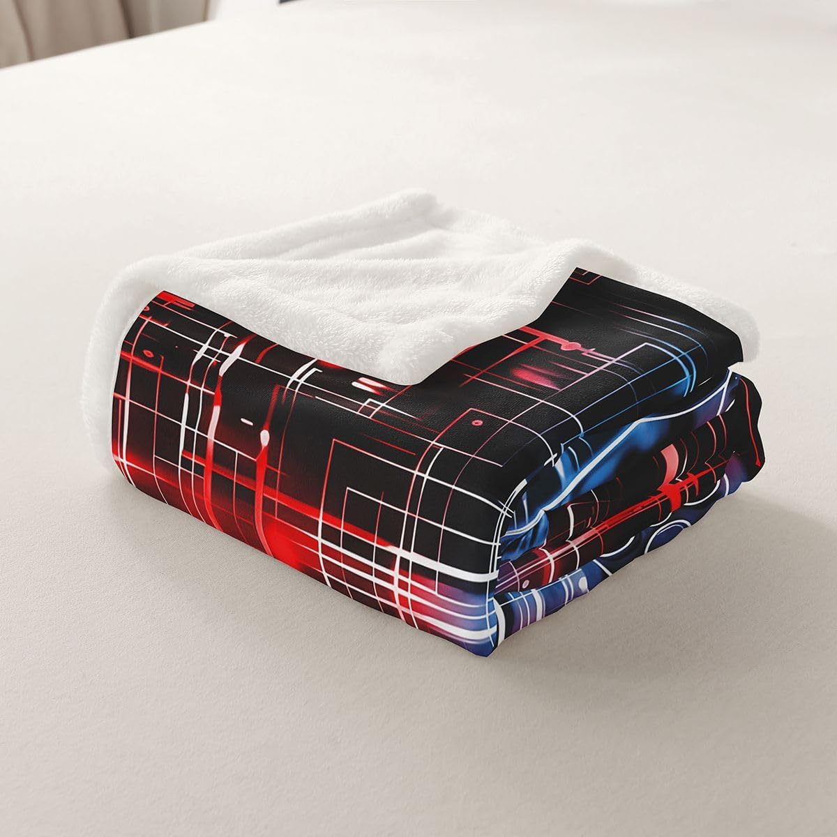 Feelyou Gaming Fleece Throw Blanket for Bed Sofa Couch Kids Boys Girls Gamer Plush Blanket Queen 90"x90" Game Room Decor Sherpa Blanket Gamepad Blue Red Fuzzy Blanket Modern Game Console Controller image 4