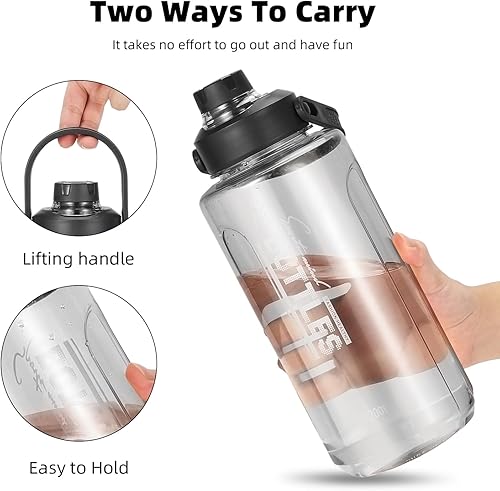 Miniatura 5 de OJOJ - Botella de agua de medio galón, jarra de agua sin BPA, botella de agua deportiva de 64 onzas2 litros para camping, senderismo, entrenamientos