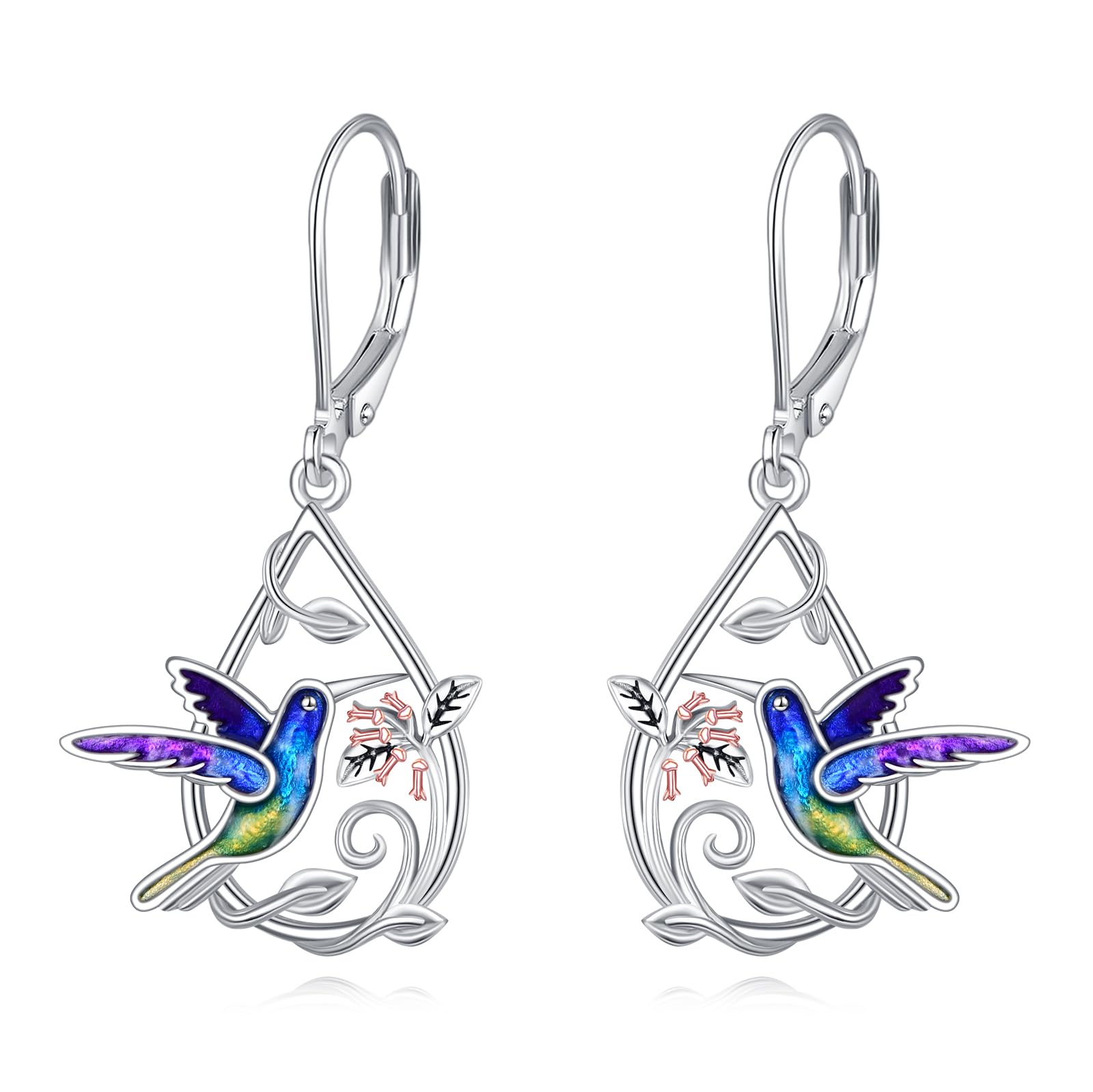 NIFUNAO Owl/Dragonfly/Butterfly/Black Cat/Hummingbird Earrings 925 Sterling Silver Leverback Dangle Earrings Cute Animal Jewelry for Women