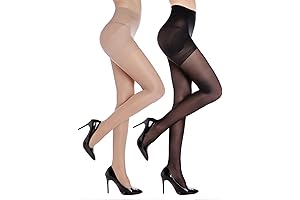 2 Pairs Women's Control Top Pantyhose - 40D Sheer Tights Tummy Control Support Stockings