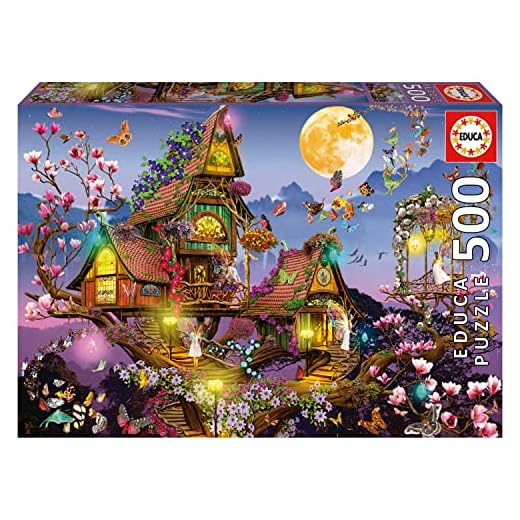 Educa - Maison de Fée | 500 pièces Puzzle. Mesure : 48 x 34 cm. Comprend Fix Puzzle Tail pour l'accrocher Une Fois l'assemblage terminé. À partir de 11 Ans (19554)