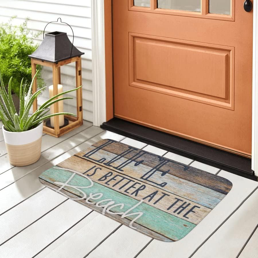 SPXUBZ Life is Better at The Beach Theme Wood Stripe Non Slip Entrance Rug Outdoor/Indoor Durable and Waterproof Machine Washable Door mat Size:18x30 inch - Image 3