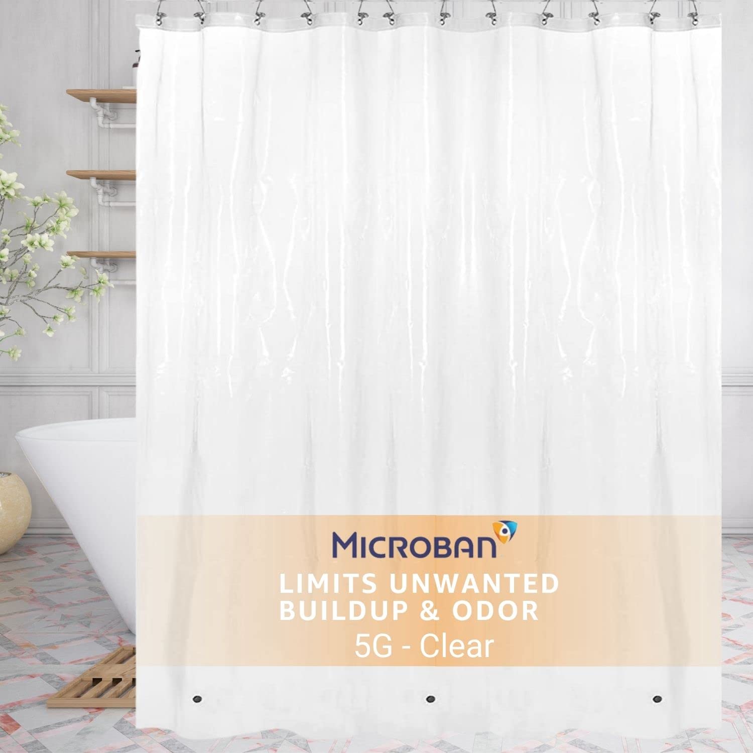 SlipX SolutionsMicroban-Infused Shower Curtain Liner, 5G Thicker Liner, 70"x72", Clear