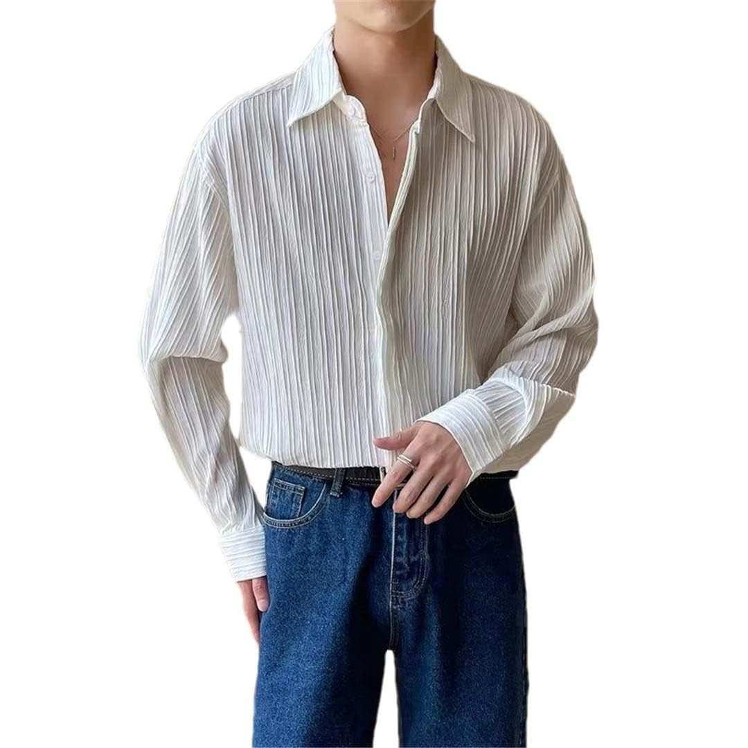 Yeuyyben Camicia Casual da Uomo A Maniche Lunghe Nera Setosa da Uomo d'Affari