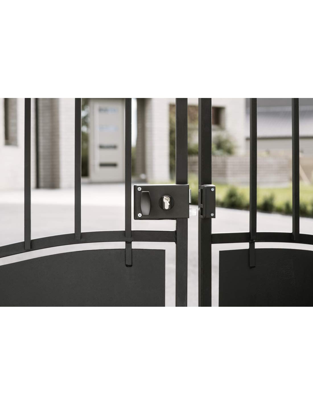 THIRARD - Boitier de serrure horizontale en applique double entrée à fouillot pour portail, droite, axe 60mm, 140x88mm, noir
