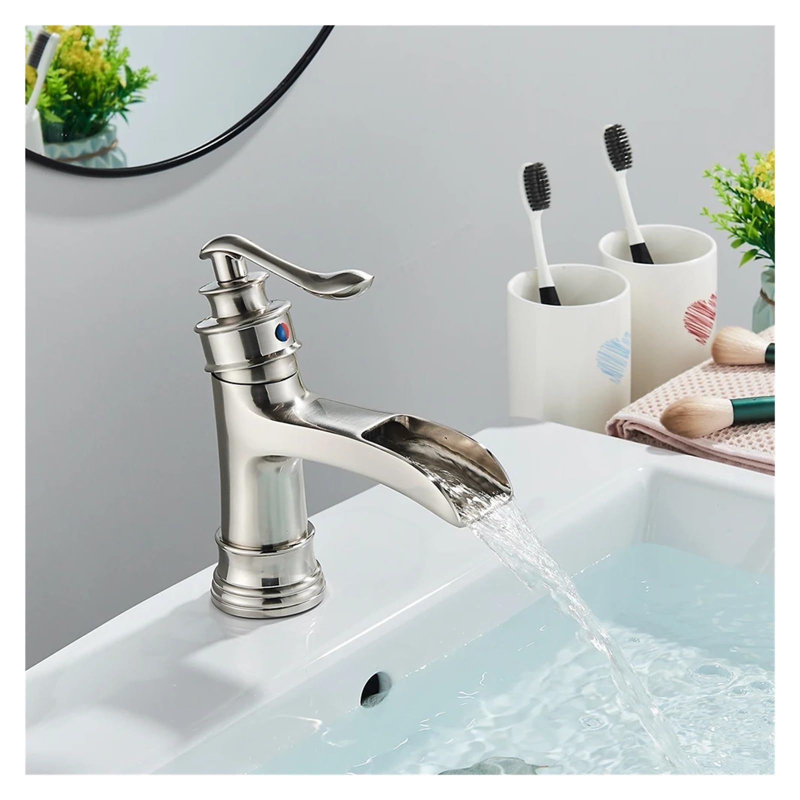 Mitigeur eau chaude et froide monotrou en acier inoxydable peint pour lavabo