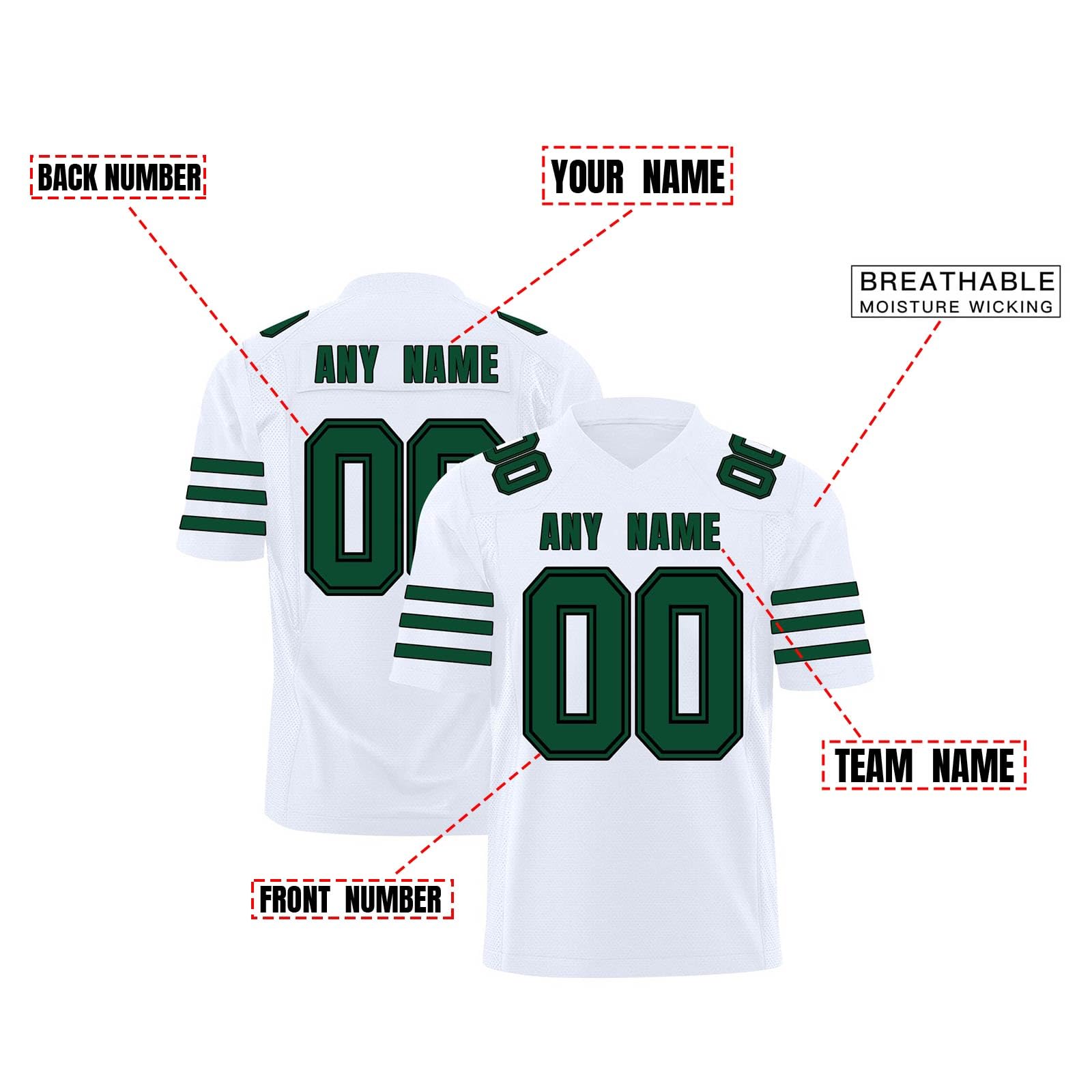Tee Shirt Personnalisable de Football Américain Personnalisables, Imprimés avec des Noms et des Numéros, Spécialement Conçus pour Les équipes, Les Tournois et Les Supporters.