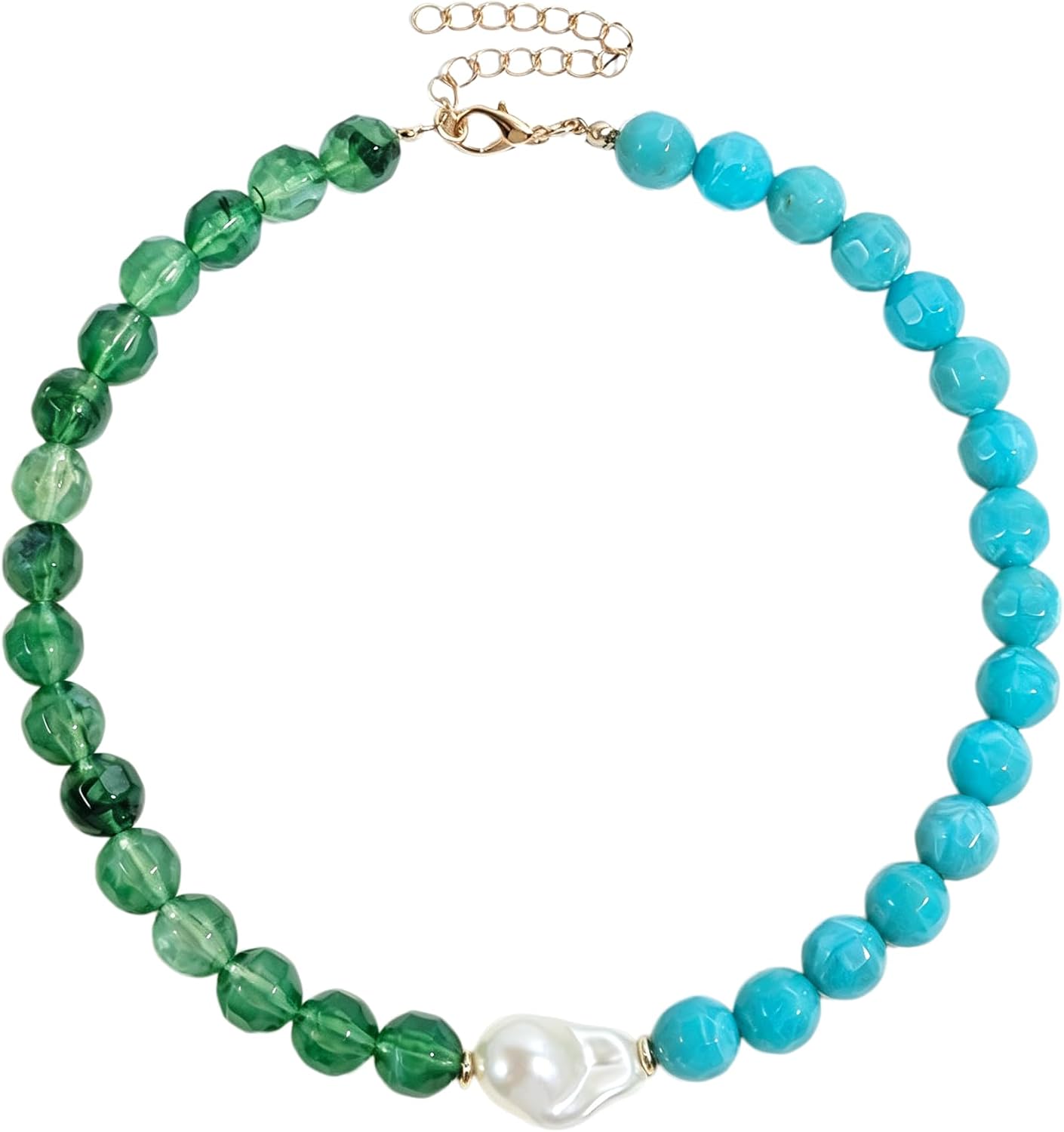 Colorful Beaded Necklace for Women Chunky Beads Two Tone Necklace Baroque Pearl Choker Necklaces Dopamine Necklaces Summer Acrylic Resin Trendy Jewelry