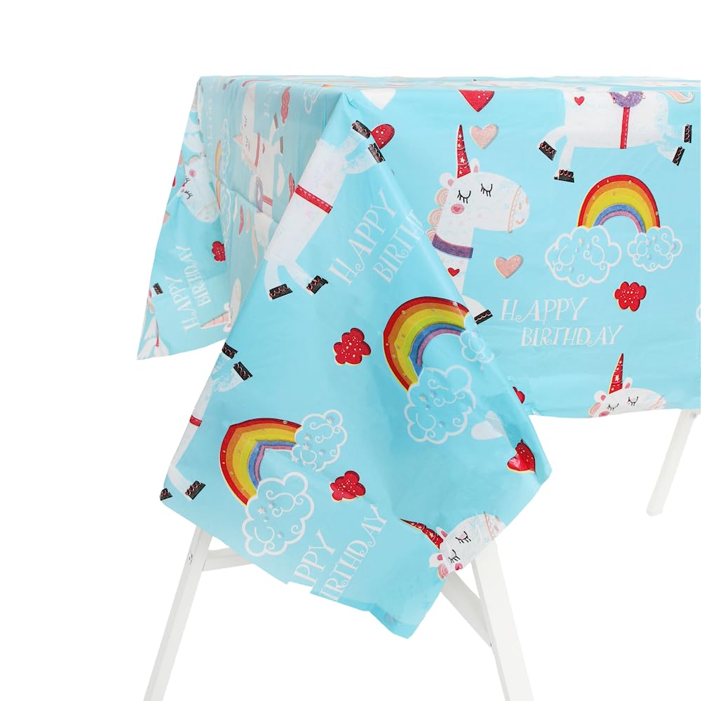 Party Perfecto Unicorn Birthday Party Tableware - Decorations For 16 Guests, Unicorn Plates Cups Napkins Tablecloth Happy Birthday Banner For Kids Birthday Unicorn Themed Party Supplies (Plastic Tablecover)