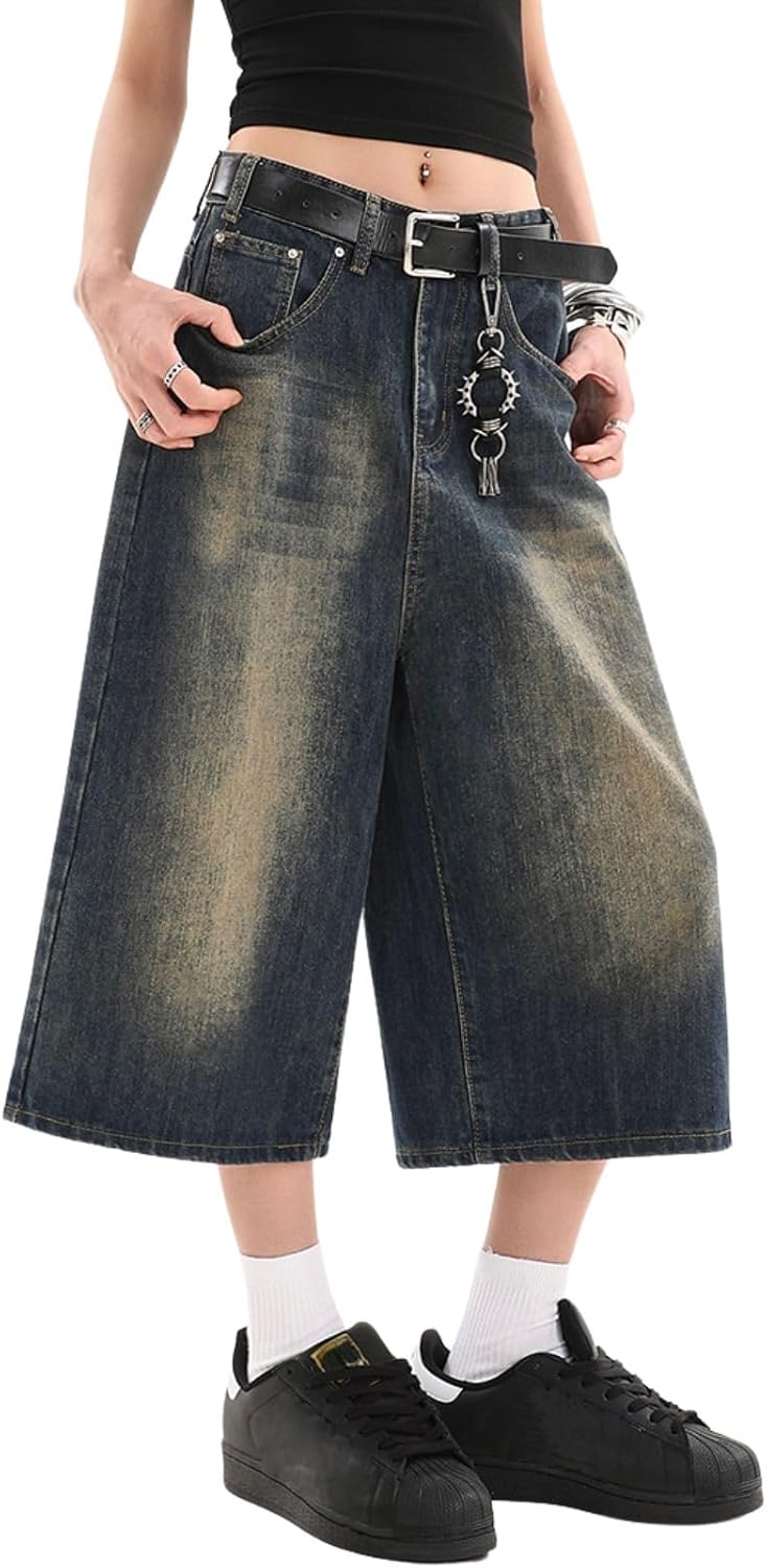 Baggy Jorts Women Y2K Capri Long Jean Shorts Wide Leg Denim Shorts Oversized Summer Streetwear