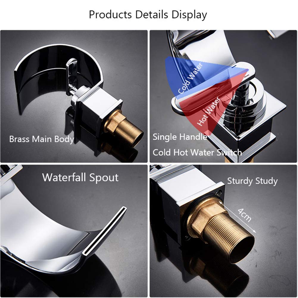Rubinetto Bagno Lavabo Cascata, Miscelatore Lavabo, Moderno Nero Monocomando Ottone Rubinetto Bagno, Per Acqua Calda E Fredda Disponibile, Valvola In