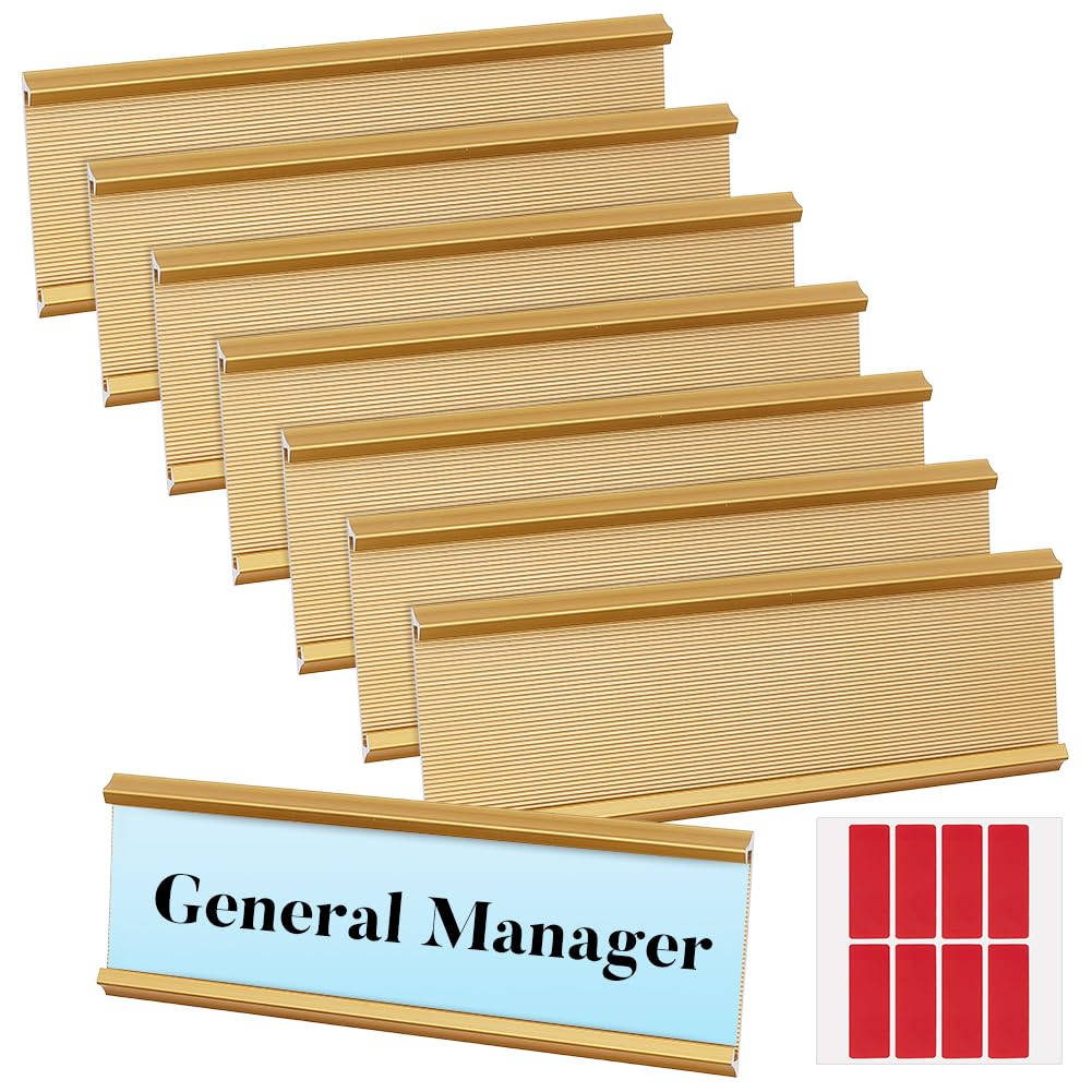 BENECREAT 8 Pack 18x6.2cm/7.09x2.44inch Aluminum Nameplate Holder for Office, Wall Mount Professional Nameplate Display, Business Sign Holder for Meeting Room Door Signage, Golden