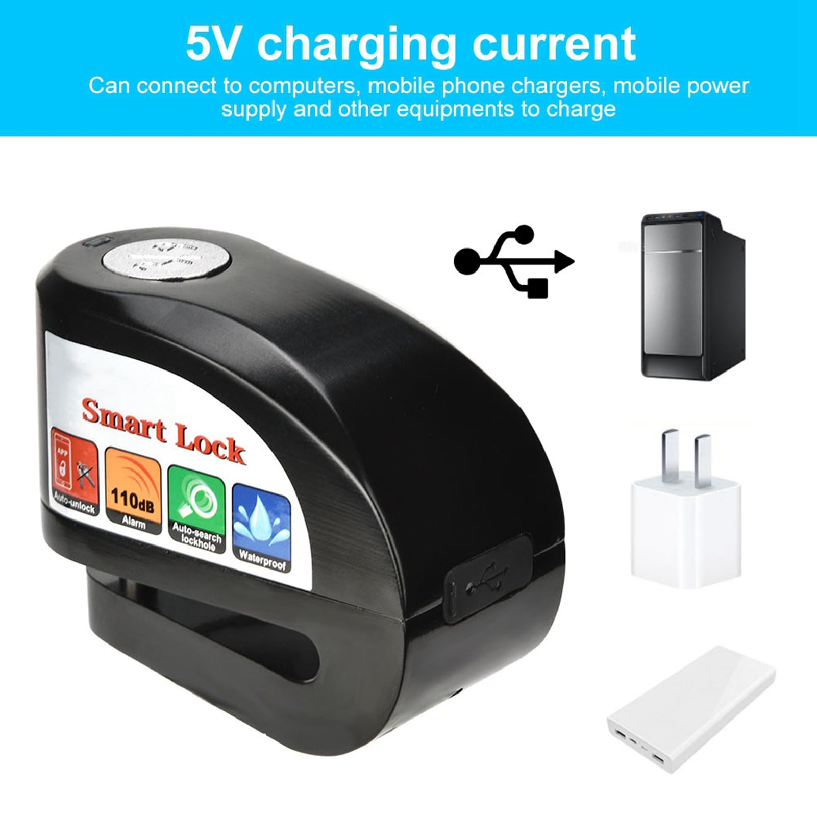 Sonew Blocco freno a disco, blocco disco allarme bici moto, APP bluetooth intelligente chiusura auto-furto keyless, impermeabile 110dB suono allarme controllo telefono cellulare (Lock)