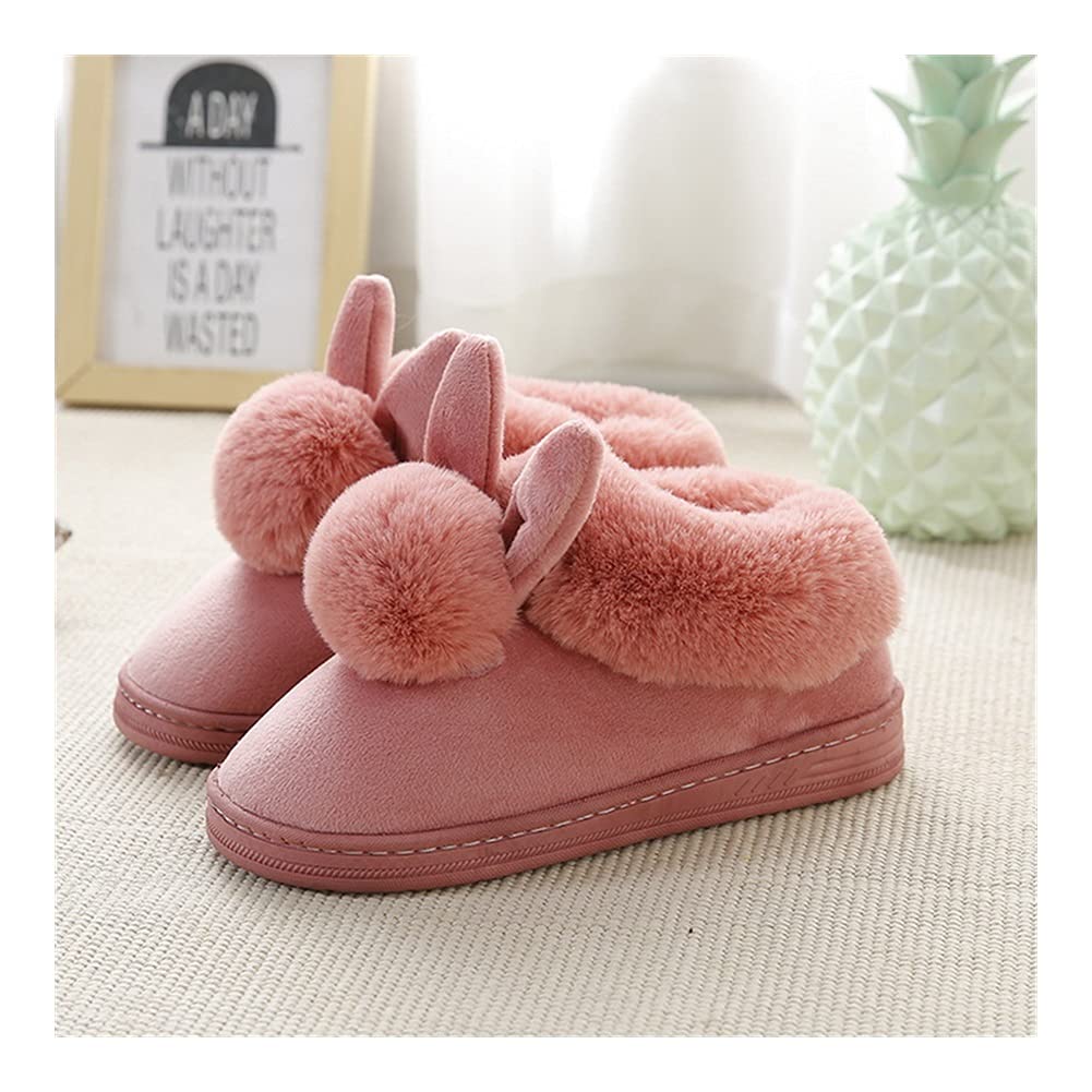 Bawełniane kapcie Jesień zima bawełniane kapcie dla hom królika do ucho domowe kapcie kryty zimowe ciepłe buty damskie ładny plus pluszowy kapcie (Color : Red, Shoe Size : 38-39)