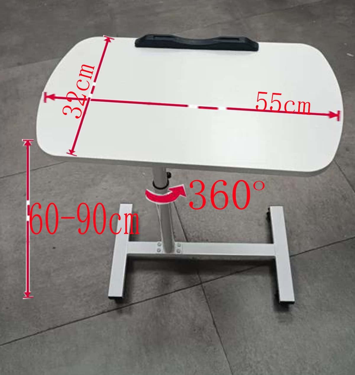 360° schwenkbarer, höhenverstellbarer TV-Tablett, Tisch mit Handy-/Tablet-Slot, rollbarer C-förmiger Beistelltisch für Couch/Bett/kleine Räume, Weiß (55,1 cm L x 32 cm B)