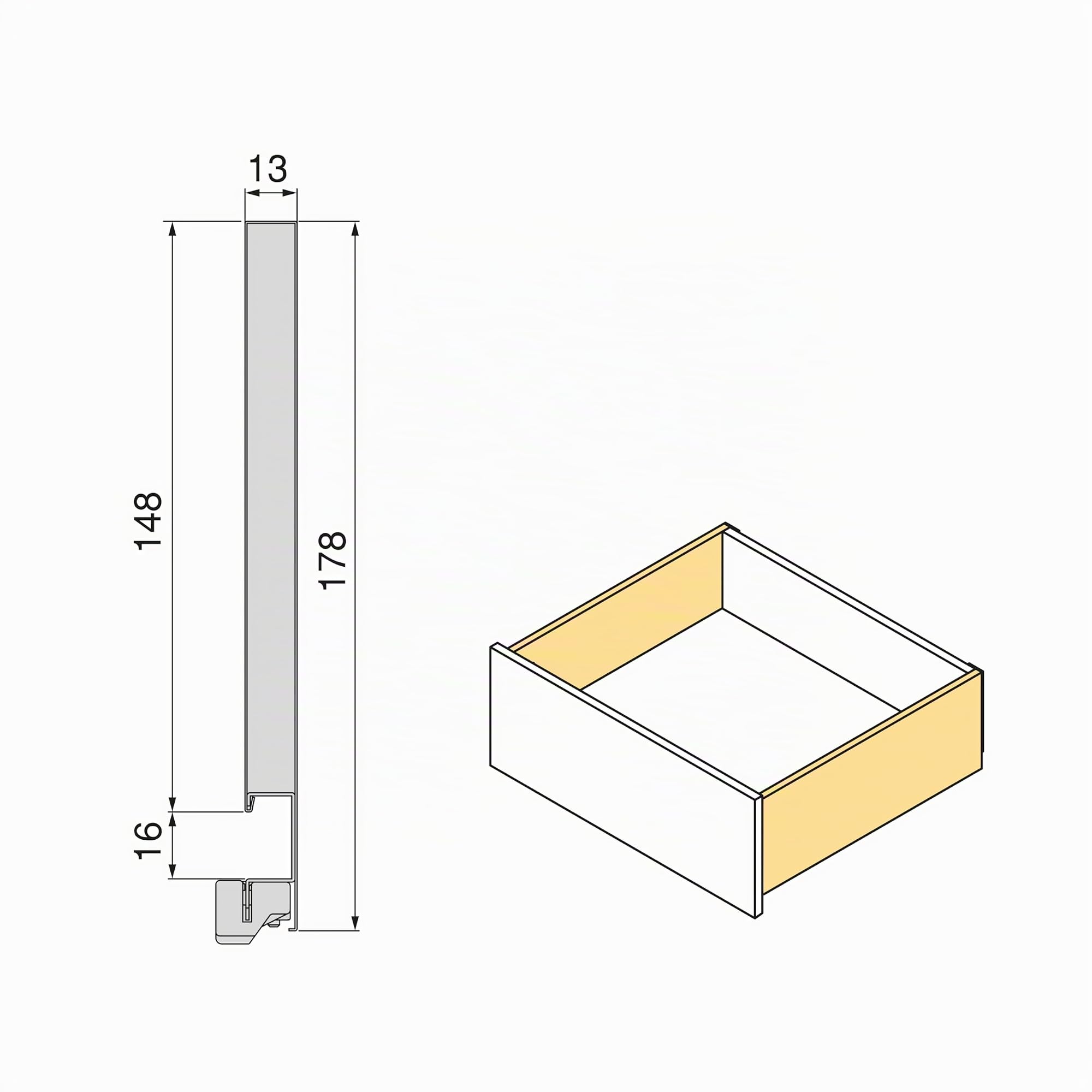 Emuca - Kit cassetto per cucina o bagno, altezza 178mm, profondità 500mm, 30 Kg, chiusura soft, pannelli no inclusi, Acciaio, Bianco