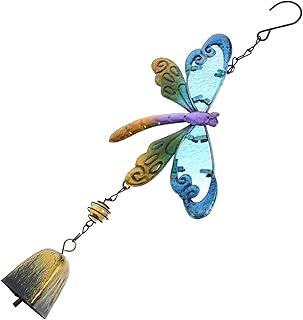 CIYODO Libélula Sinos De Vento Decoração De Suspensão Ao Ar Livre Arte De Ferro Ornamento De Libélula Vintage Decoração De Libélula Escultura De Vidro Estátuas De Animais Ao Ar Livre