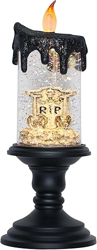 Miniatura 1 de Eldnacele Vela de globo de nieve de Halloween, funciona con pilas, sin llama, velas giratorias de agua con remolino brillante para decoración del
