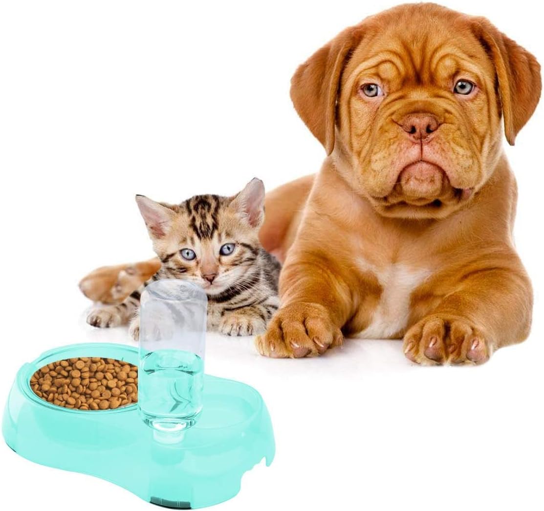 2 in 1 Pet Feeder Water Automatic Dispenser with Bottle, Dog Bowl Slow Feeder, Dog Drinking Fountain Water Bowl for Dog Cat Puppy Kitty, Pet Food and Water Bowl Set Pet Water Dispenser (Green)