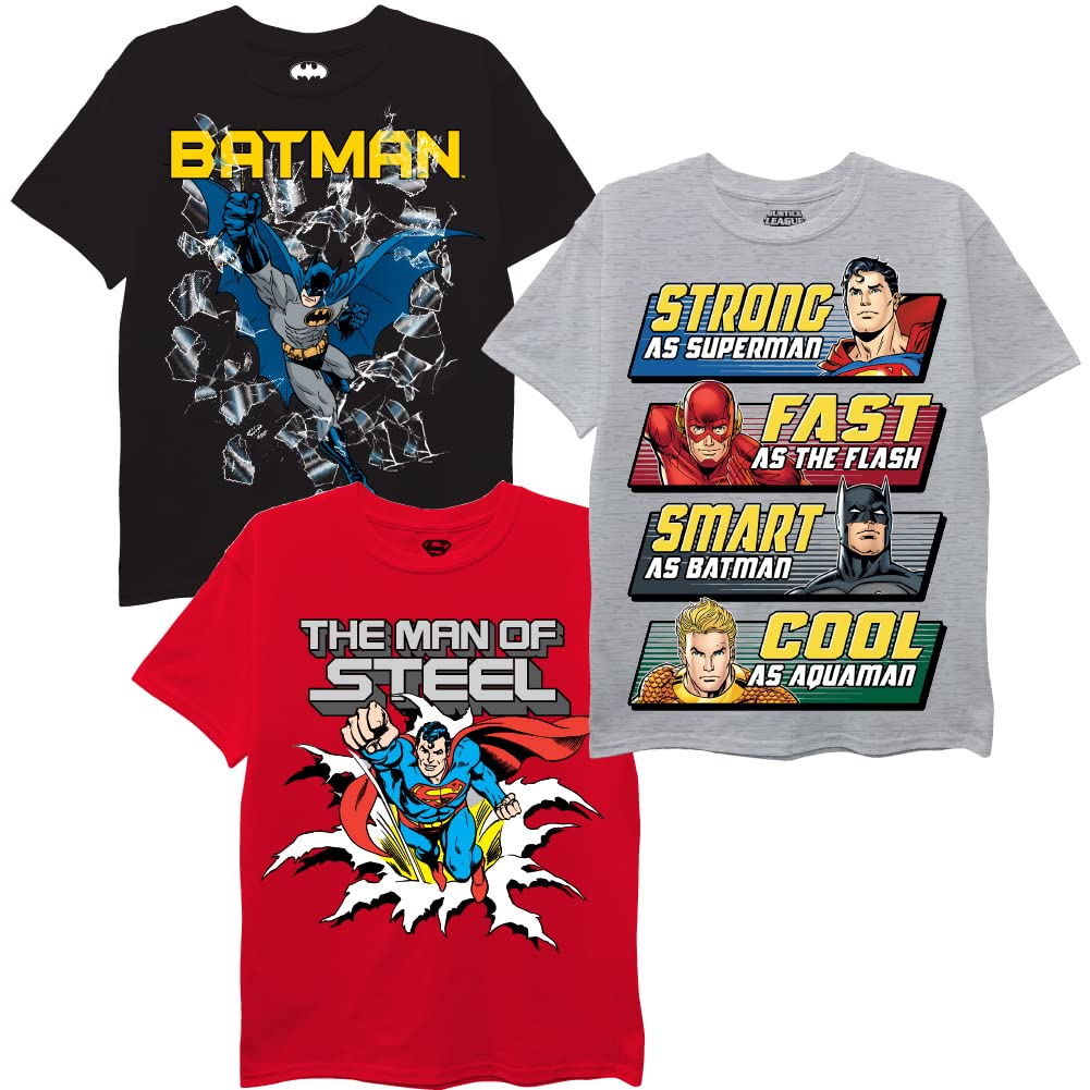 unisex-child Batman, Superman, Justice League 3 Pack T-shirt Bundle Set T-Shirt